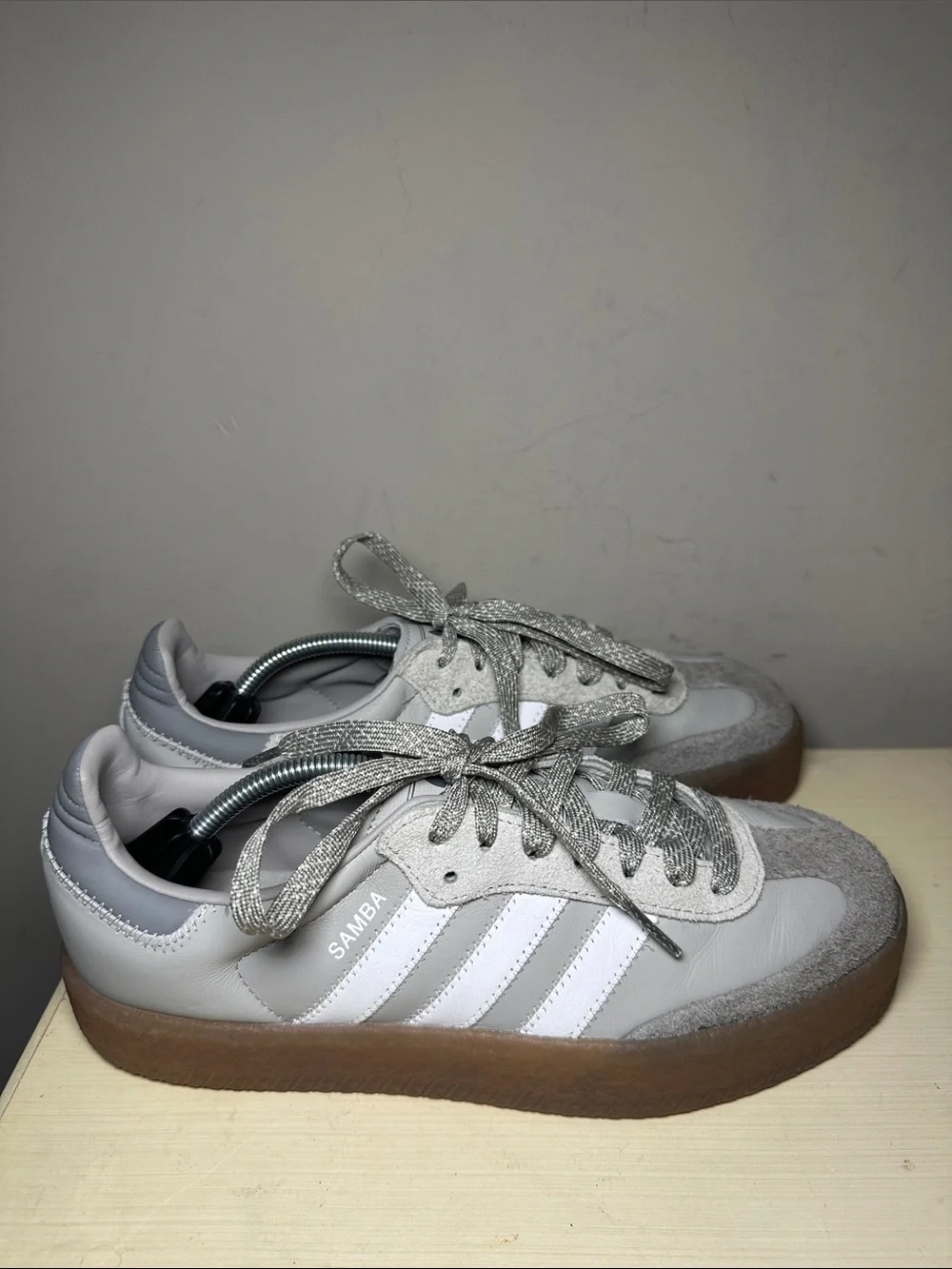 Adidas Sambae platform Women’s Gray clud & White Leather Suede Sneakers